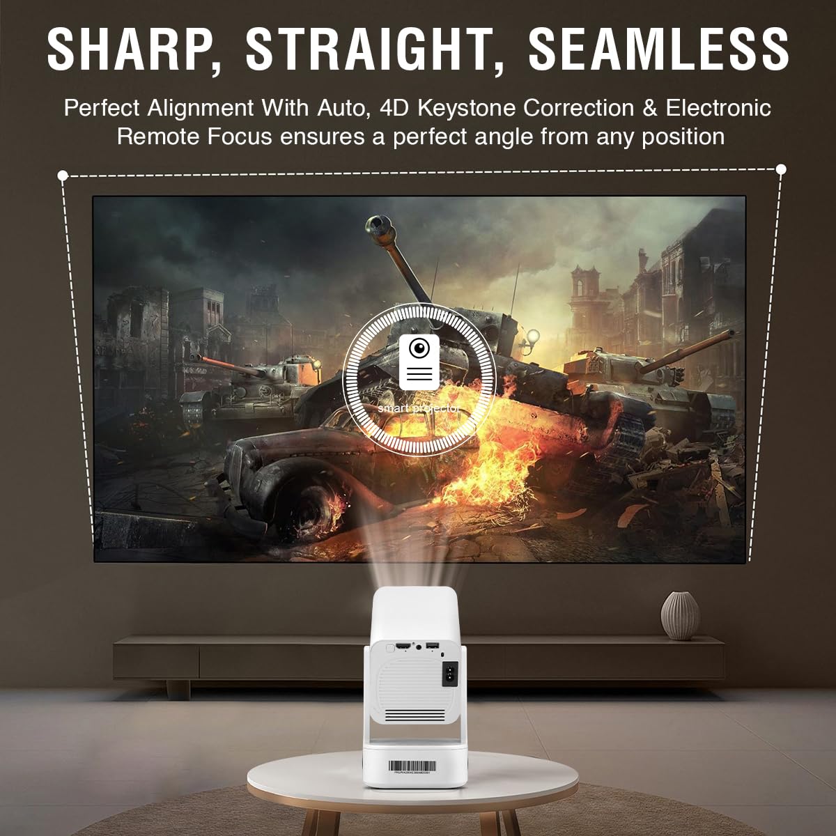 XElectron Techno Android 13 Smart Projector, 1080P & 4K Support, Loud Speaker, Rotatable Design, Digital Focus, Auto Keystone with Netflix, YouTube