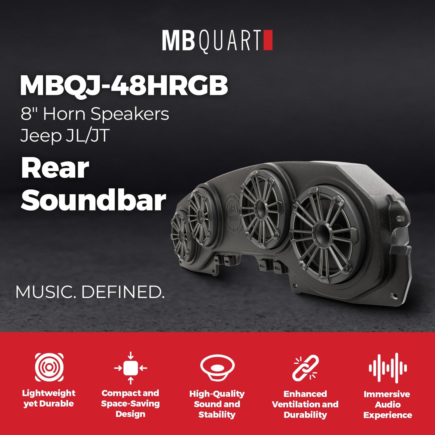 MB Quart MBQJ-48HRGB Jeep Wrangler JL/Gladiator JT Rear Soundbar with 8-Inch Compression Horn Speakers, Titanium Tweeters, RGB Light, Car Stereo Kit