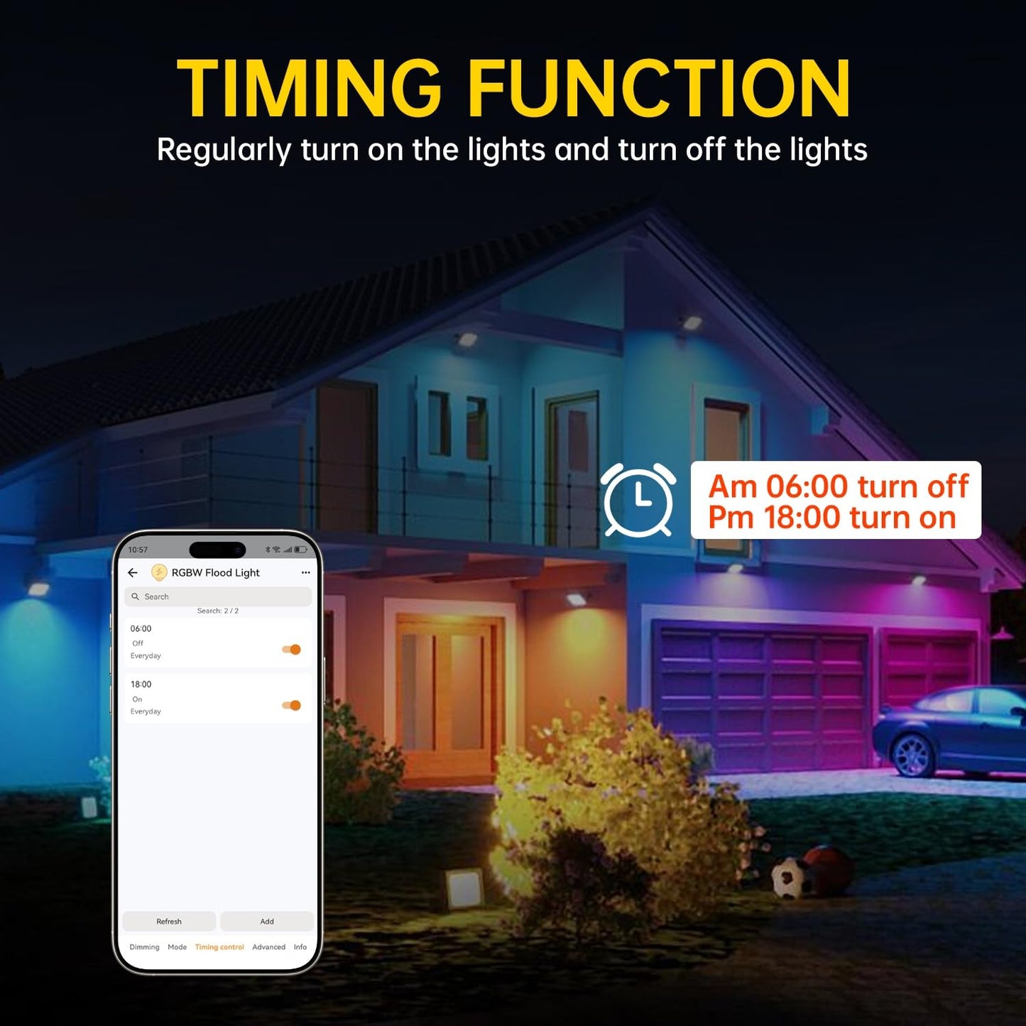 Remon LED Flood Light Outdoor 800W Equivalent 8000LM Smart RGB Landscape Lighting with APP Control, DIY Scenes - Timing - Warm White 2700K - Color