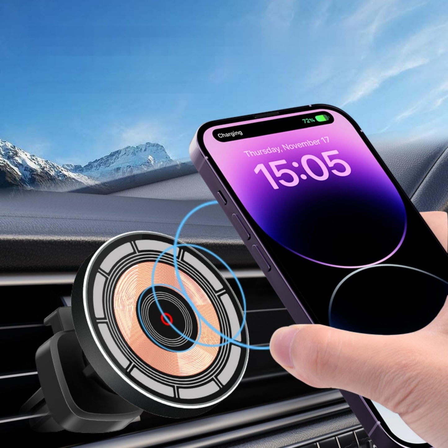 LXQTAO Car Phone Holder - Quick Charging Magnetic Car Mount Suitable for Series 12/13/14/15 - Intelligent Chip with 15W High Power Output