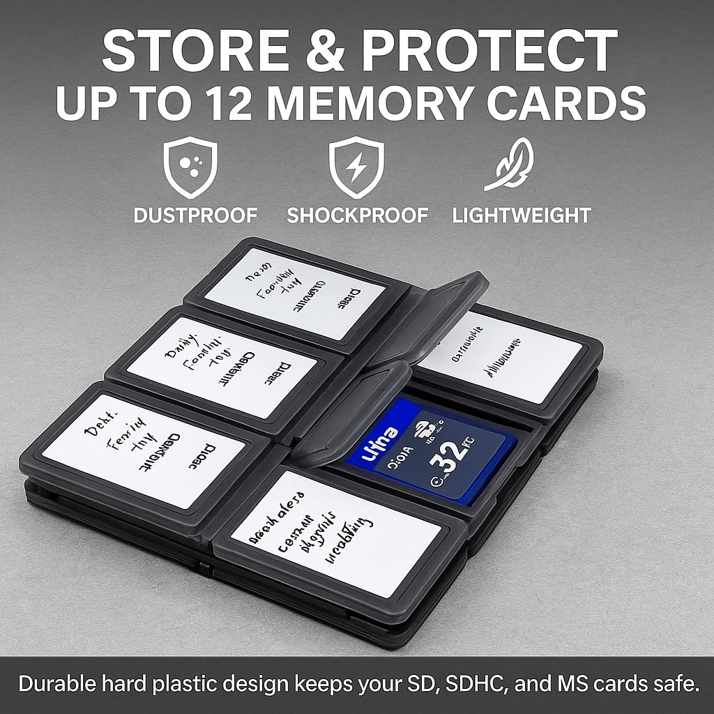 Acuvar 12 Slot SD/SDHC Memory Card Hard Plastic Case - Durable ABS Portable SD Card Storage Box Organizer, Protective Hard Shell SD Card Carrying Case