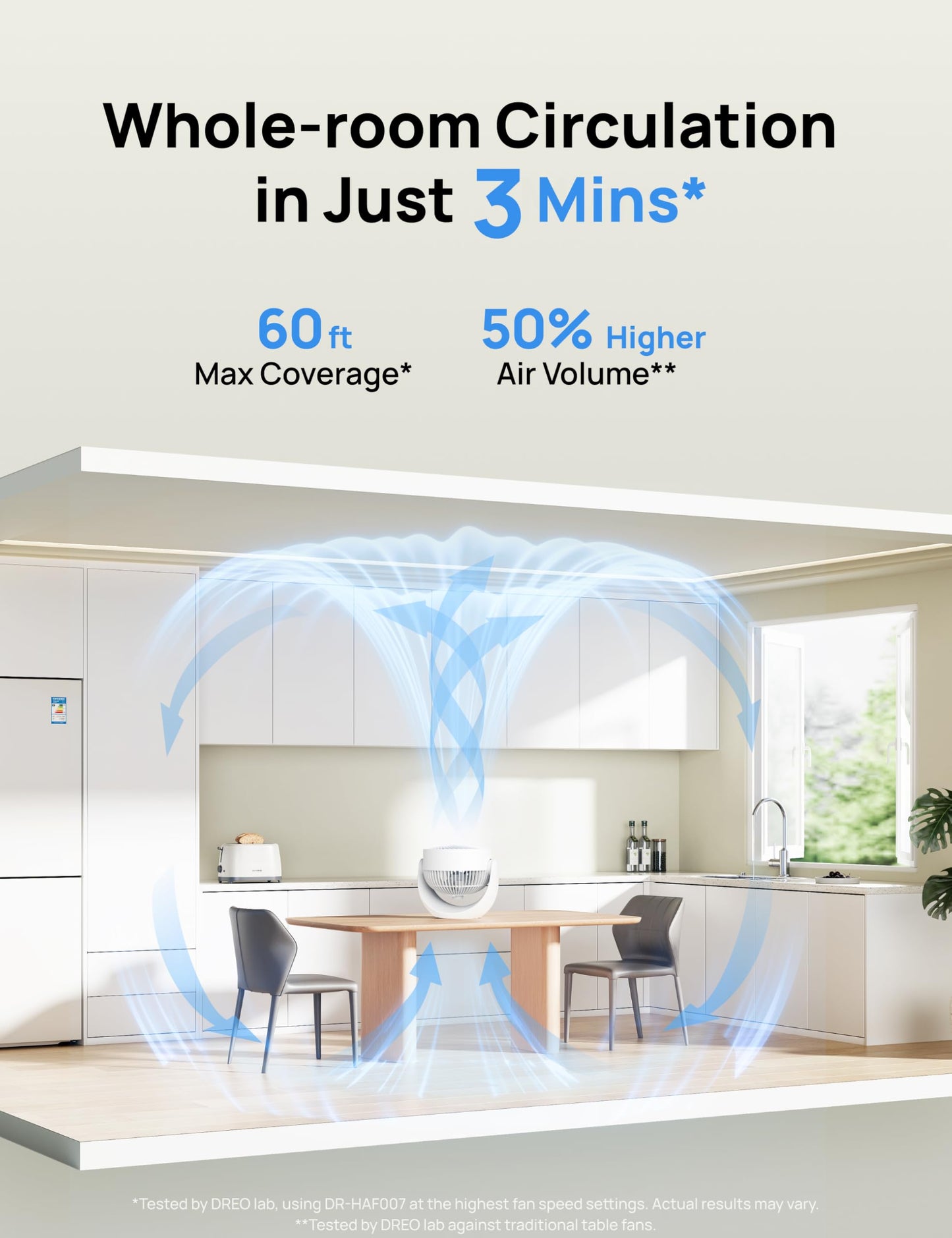 DREO Fan for Bedroom, Table Air Circulator for Whole Room, 11 Inch, 60ft Strong Airflow, 120° adjustable tilt, 20db Low Noise, Quiet, 3 Speeds, Desk