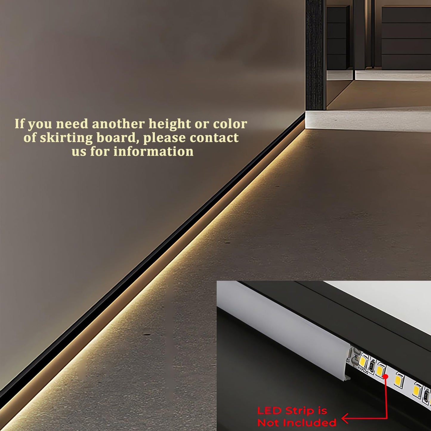 JARBIH 7Packs 1m LED Aluminum Skirting Board, H 65mm LED Skirting Line Strip Light Aluminum Channel Profile Baseboard Light with Milky Cover