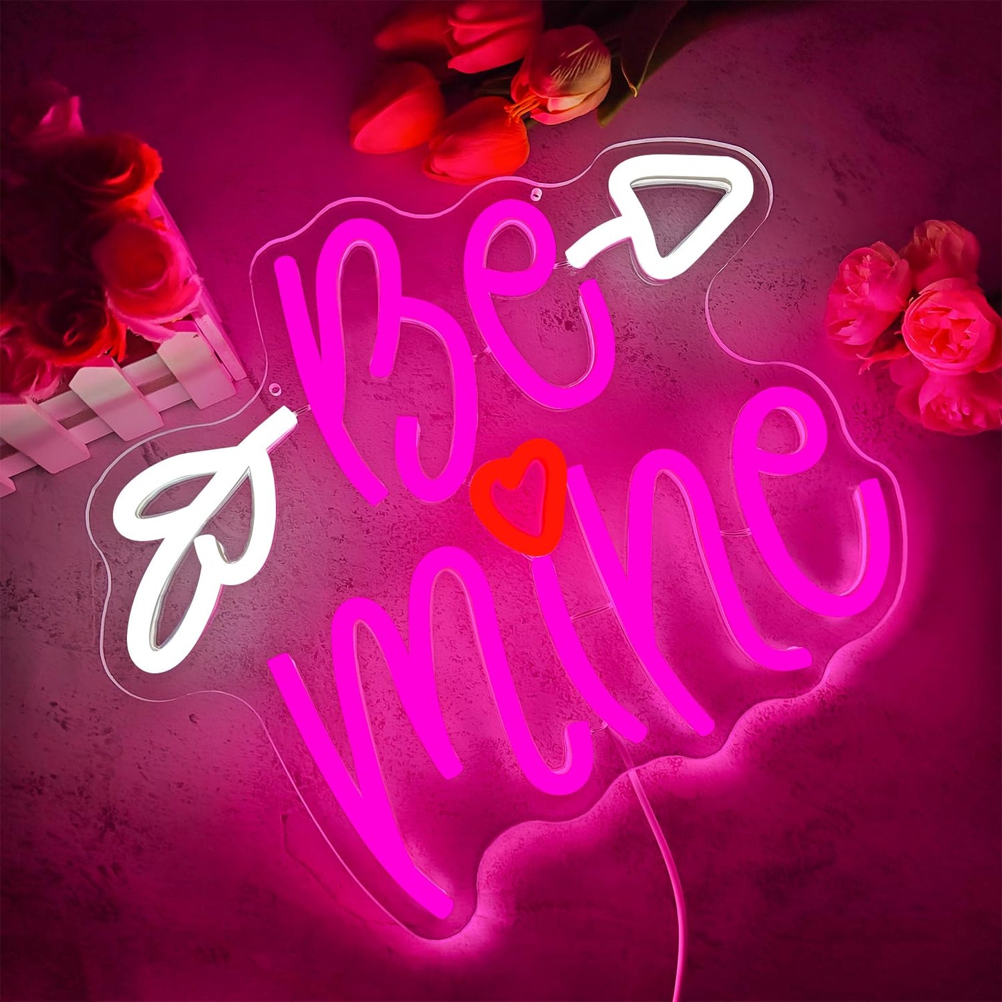 Valentine's Day Neon Sign Be mine Neon Sign for Wall Decoration Dimmable Pink LED Heart Shaped Neon Sign for Wedding Anniversary Bedroom Neon Wall