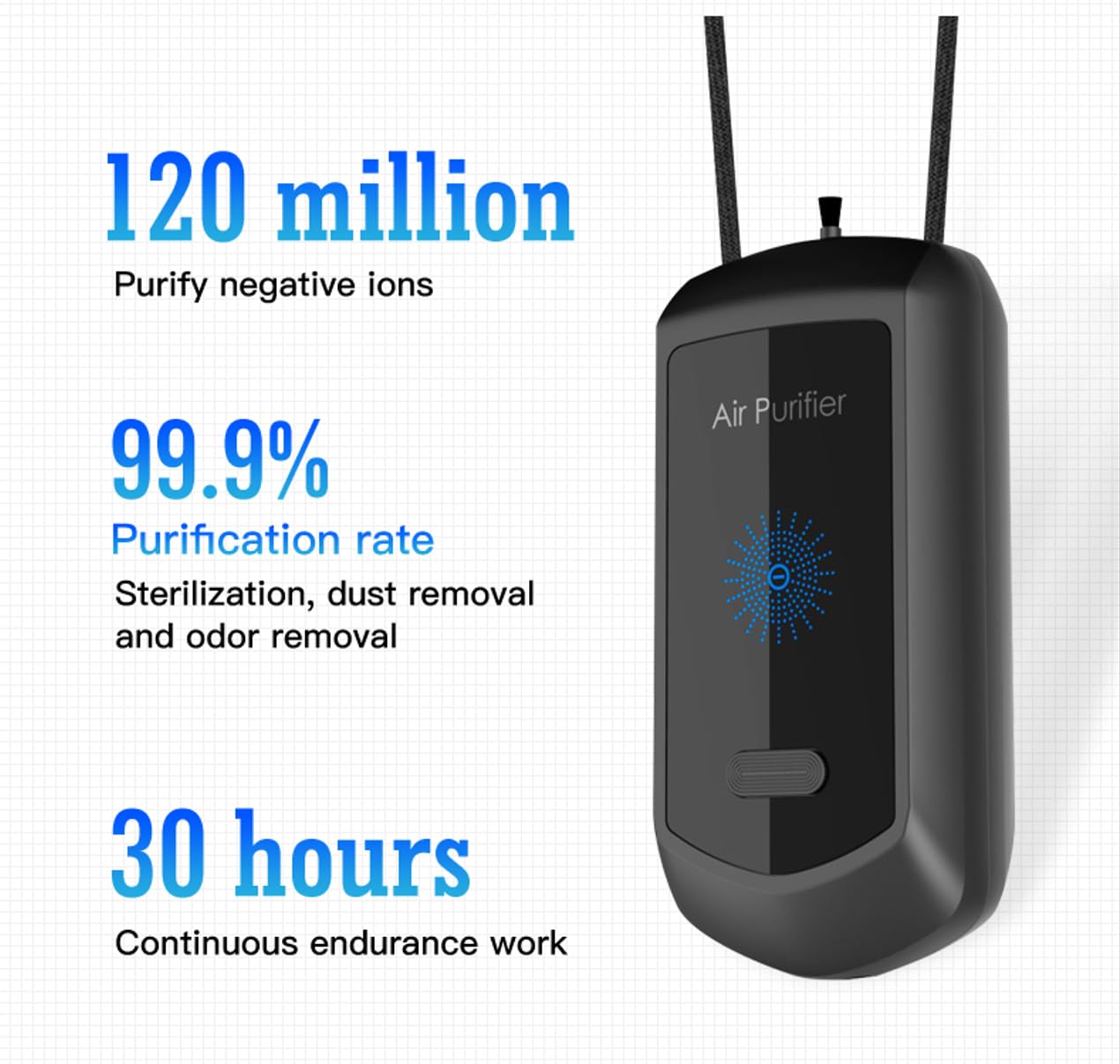 Wearable Negative Ion,Personal Air Purifier Necklace,Portable Mini Air Ionizer for Purifying Around the Body Smoke,Travel,Peculiar Smell