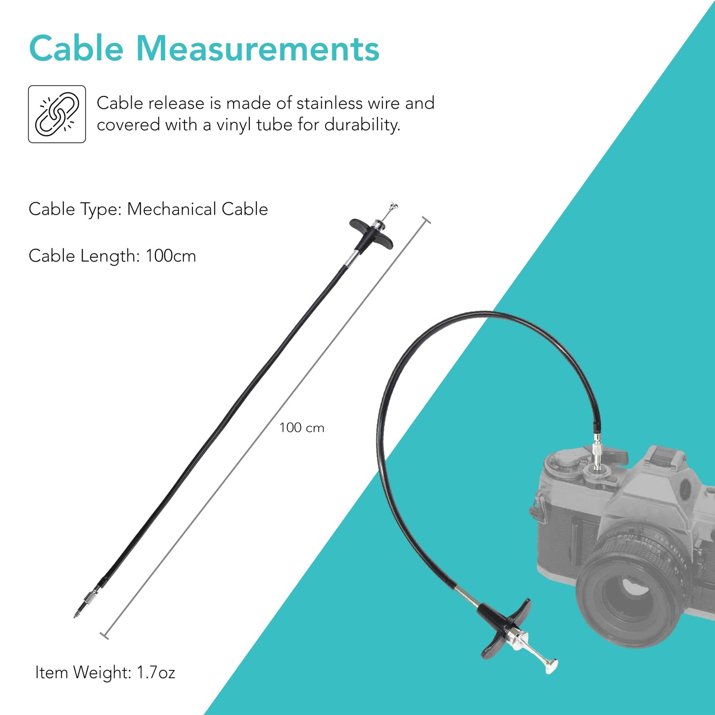 Foto&Tech 100cm Mechanical Shutter Release Cable with Bulb-Lock Compatible with Nikon Df/ F80/ F4/ FM2/ F3/ FE/ FM3a, Fujifilm