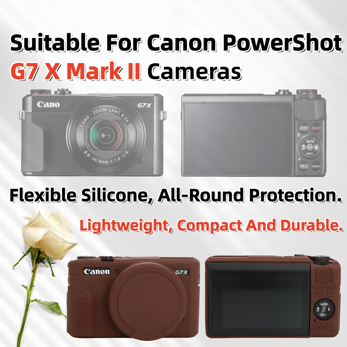 Case for Canon G7 X Mark II Camera, Soft Silicone Protective Case with Improved Down-Open Design, Lens Fully Clear, Includes 2 Screen Protectors & 1