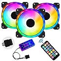 3 Pack RGB Case Fans, 120mm Ultra-Quiet RGB Chassis Cooling Fans, Equiped with Remote Control Hub, 5V ARGB Sync, Speed Adjustable Colorful Cooler