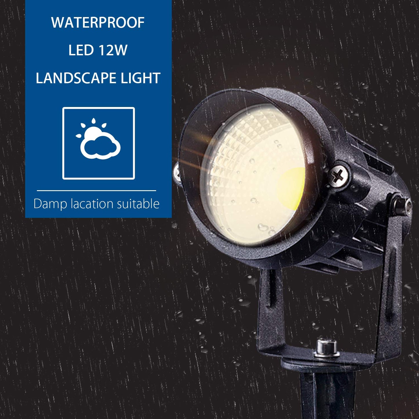 SUNVIE Outdoor Landscape LED Lighting 12W Waterproof Garden Lights COB Led Spotlights with Spiked Stand for Lawn Decorative Lamp US 3- Plug 3000K Warm