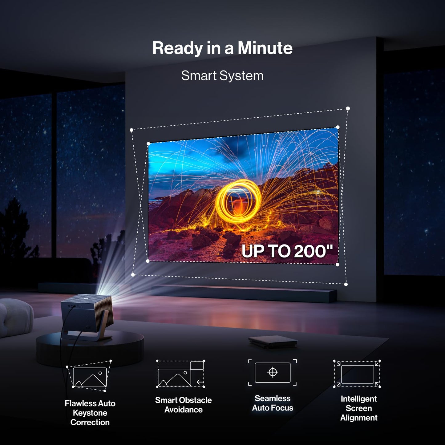 BladeCine Cube 600 Netflix Projector, 1080P Portable Projector with Wifi and Bluetooth, True ISO 600 ANSI Lumens, 360° Adjustable Gimbal Stand, Auto