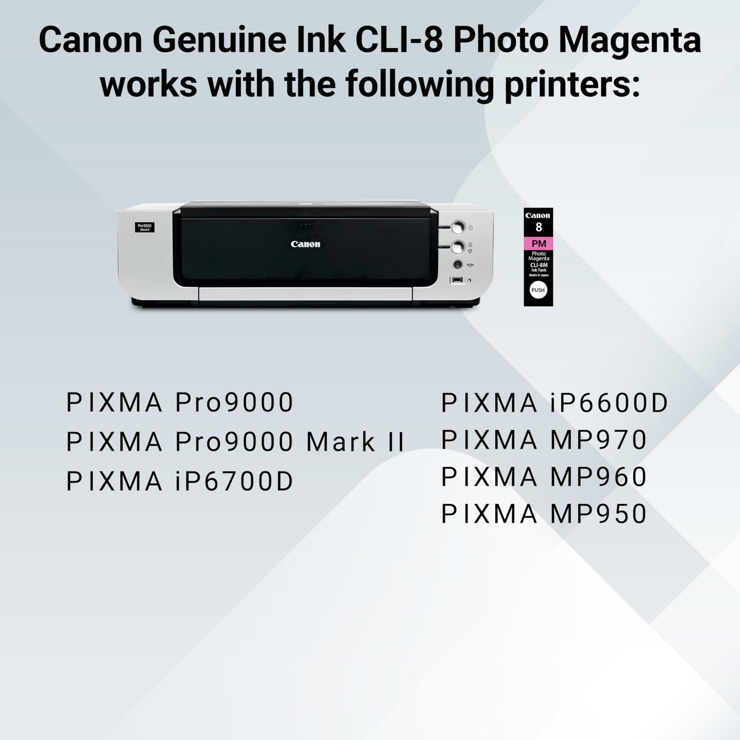 Canon CLI-8 Genuine Photo Magenta Ink Tank, Compatible with Pro9000, Pro9000 Mark II, iP6700D, iP6600D, MP970, MP960, and MP950 Printers