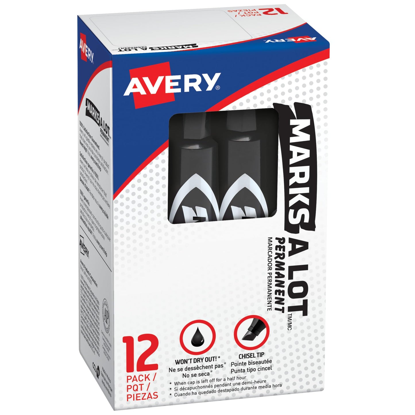 Avery Marks-A-Lot Regular Desk-Style Size Chisel Tip, 12 Black Permanent Markers are perfect for signs and posters (07888)