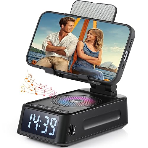 Gifts for Men Women, Phone Stand with Bluetooth Speaker&Clock, Birthday Gifts for Him, Phone Holder with Wireless Speaker, Ideal for Dad Mom Husband