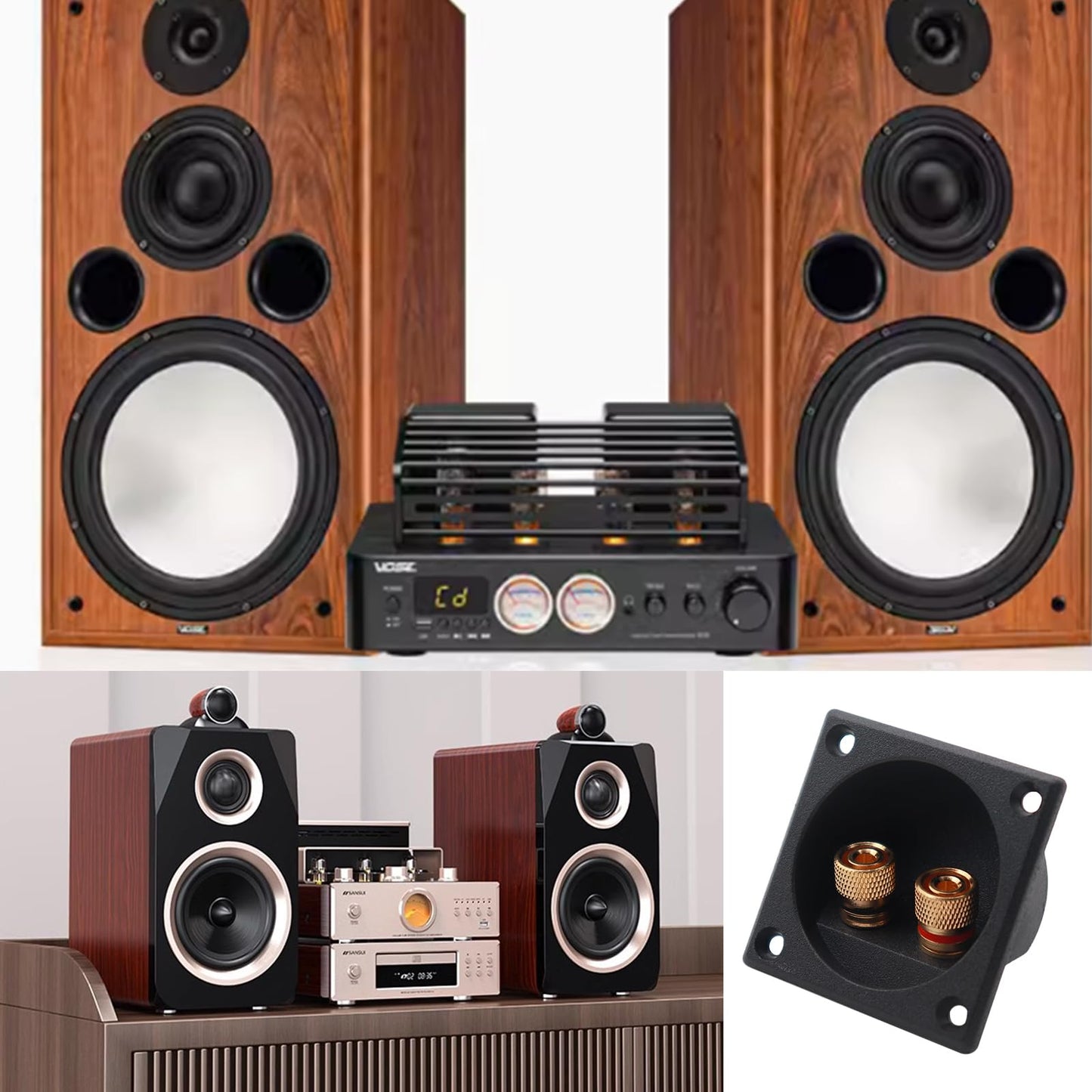 2PCS 2.2 Inch Square 2-Way Speaker Box Terminal Cup with Banana Plugs and Screw Type Binding Post Subwoofer Box Speaker Terminal Plates