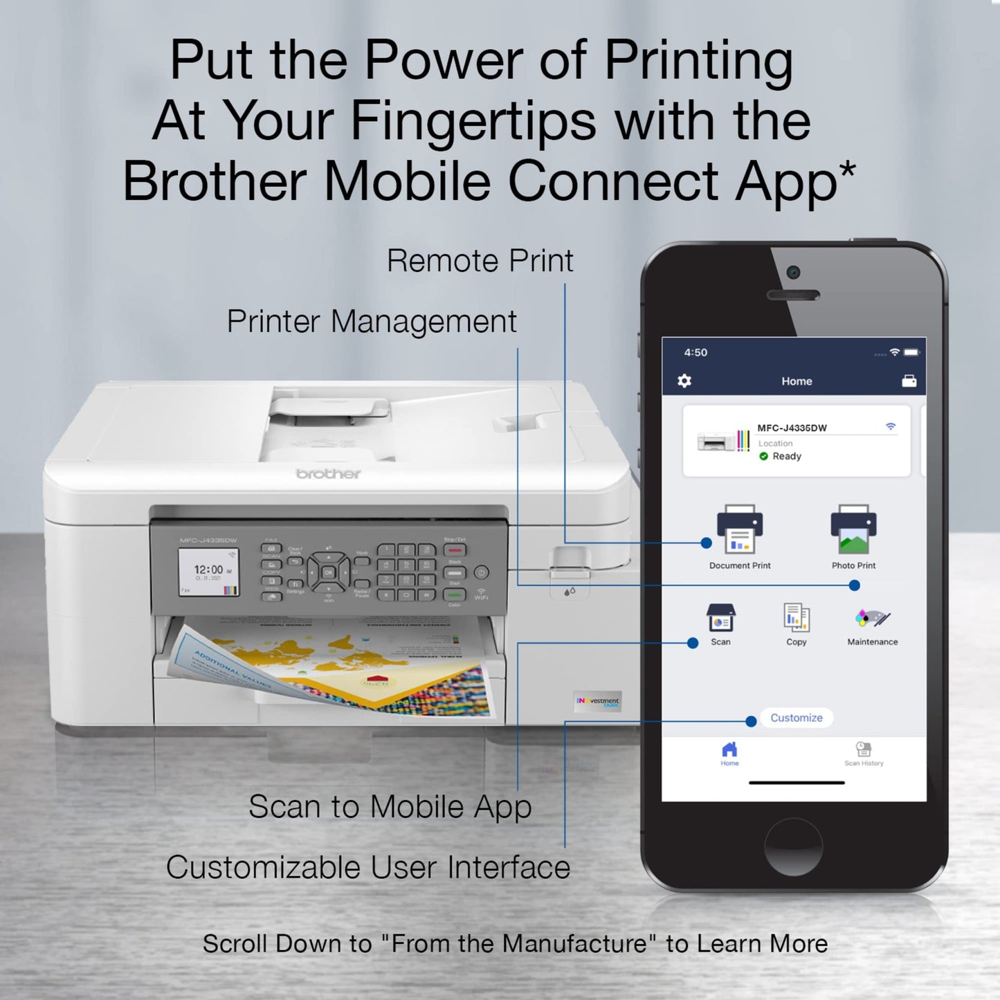 Brother MFC-J4335DW INKvestment Tank Wireless All-in-One Color Inkjet Printer, Up to 1-Year of Ink in-Box, Duplex Printing, Mobile and Cloud Print