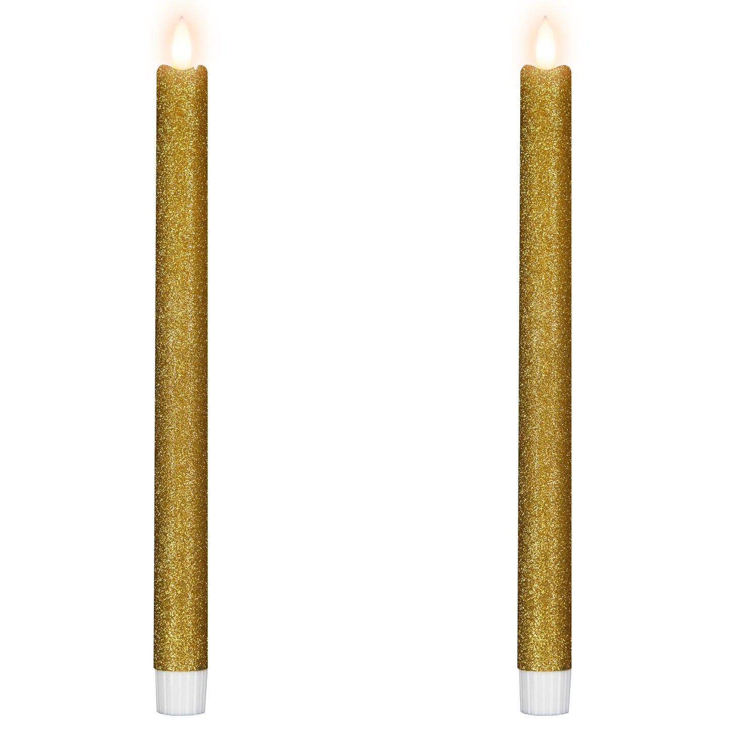 LED Flickering Flameless Taper Glittered Christmas Candles - 11" - Gold - Set of 2