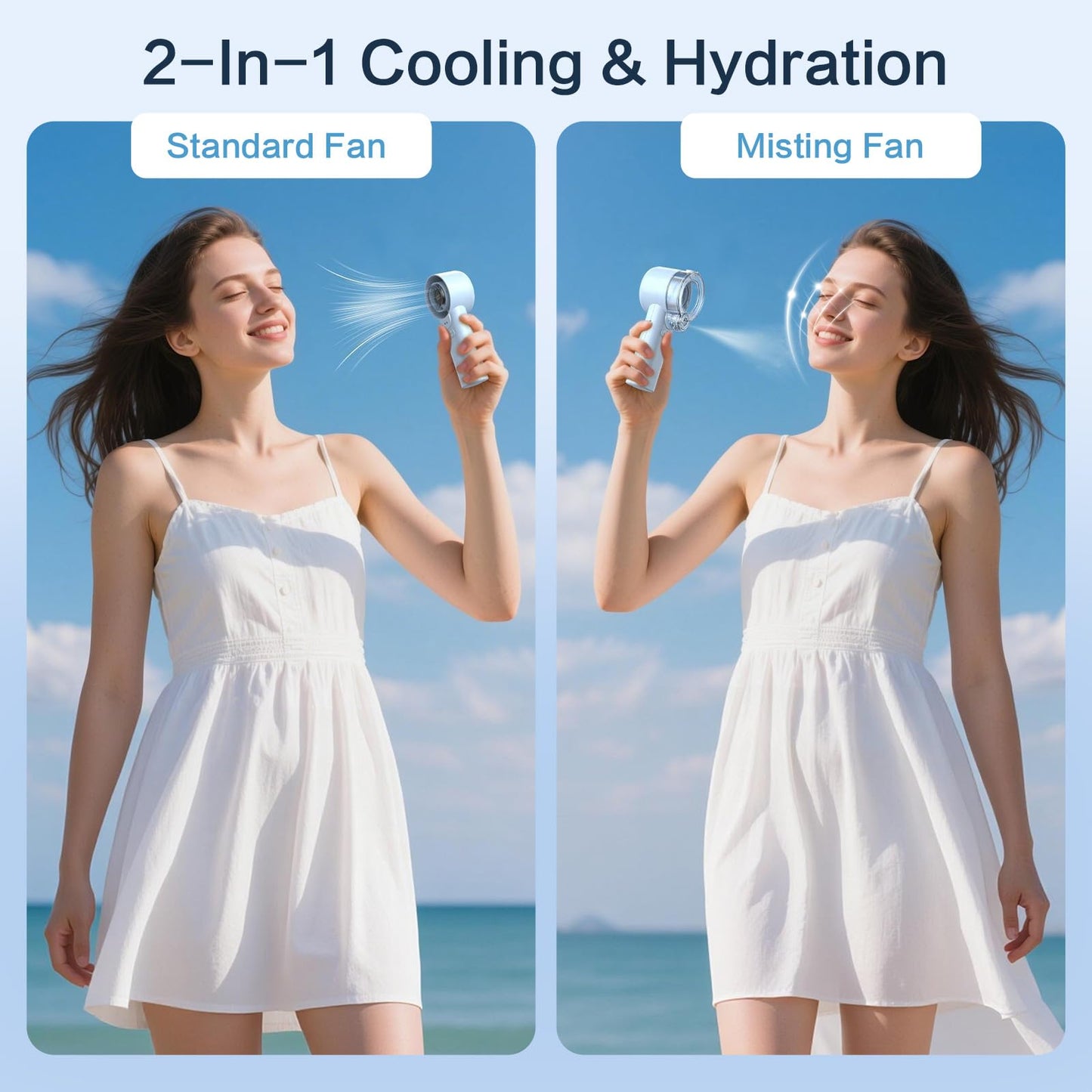 FONASONIC 2-in-1 Handheld Misting Fan, Portable Water Spray Fan Rechargeable with 5 Speeds & LED Display, Personal Mini Cooling Fan with Detachable