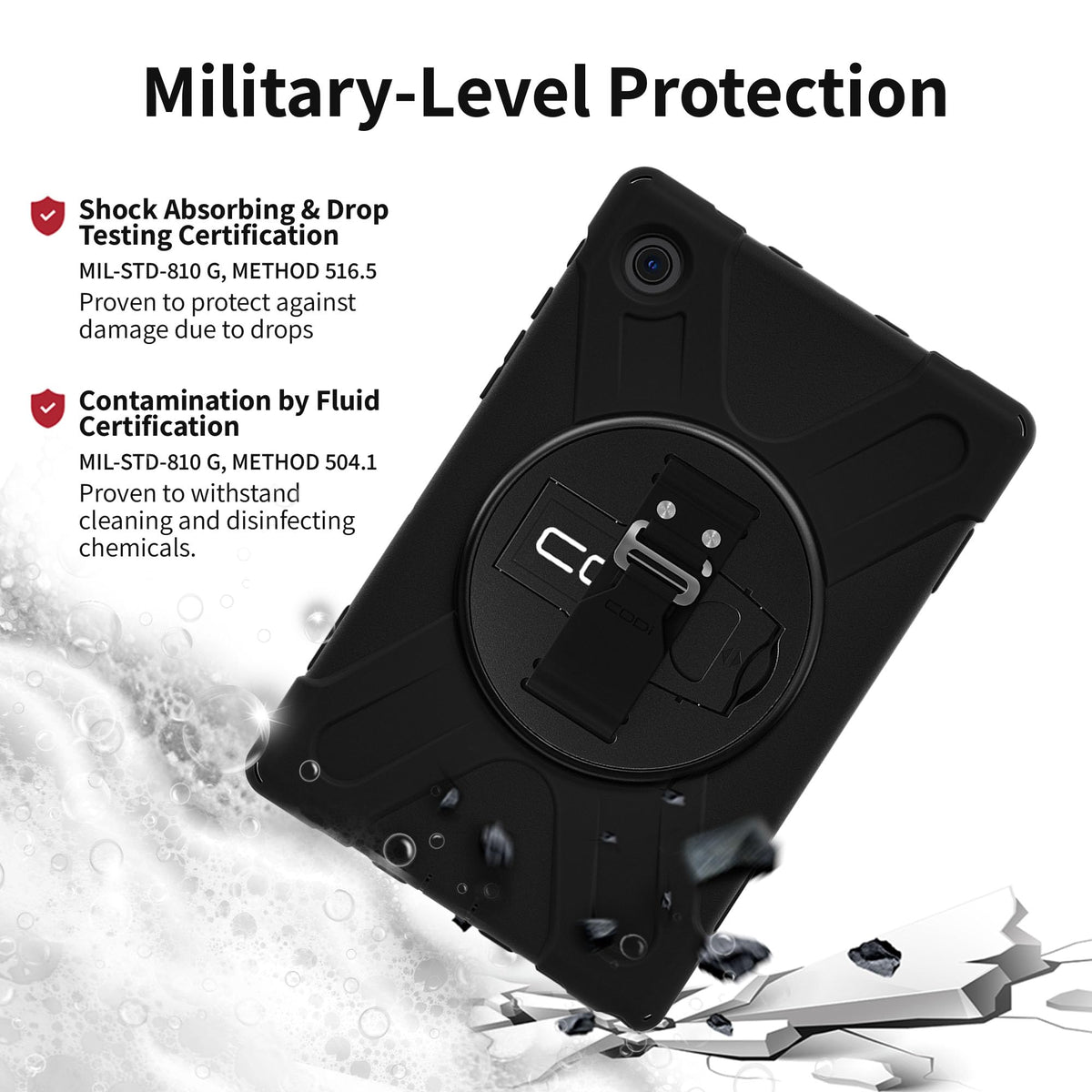 CODi Rugged Case for Samsung Galaxy Tab A8 10.5" (SM-X200), Heavy Duty 3-in-1 Protective Case with 360° Shockproof Protection, Rotating Kickstand