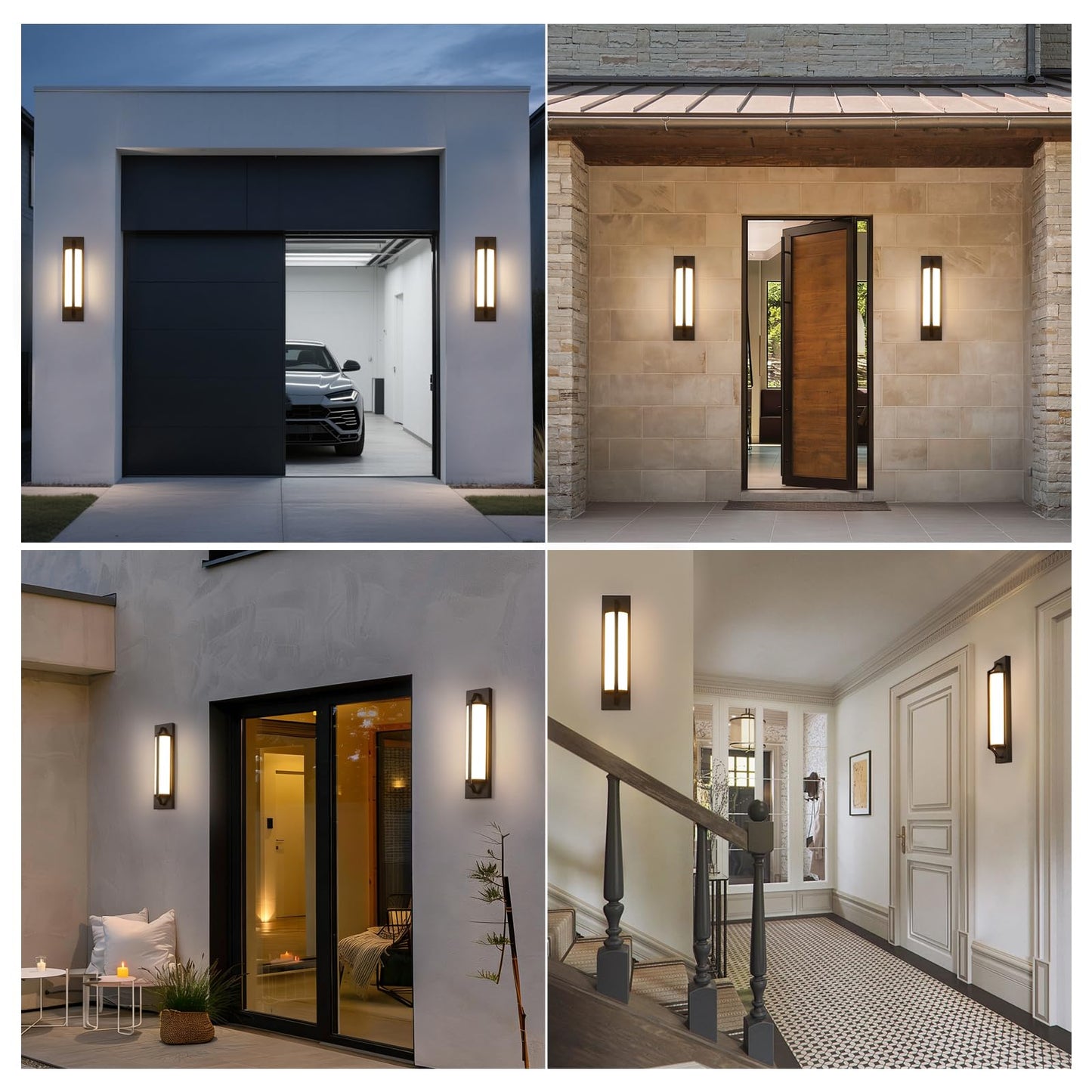 senroyal 18 Inch Modern Outdoor Wall Lights, Dimmable LED Black Exterior Wall Sconce Lighting Fixtures with Milk Glass, Rectangular Outdoor Lights