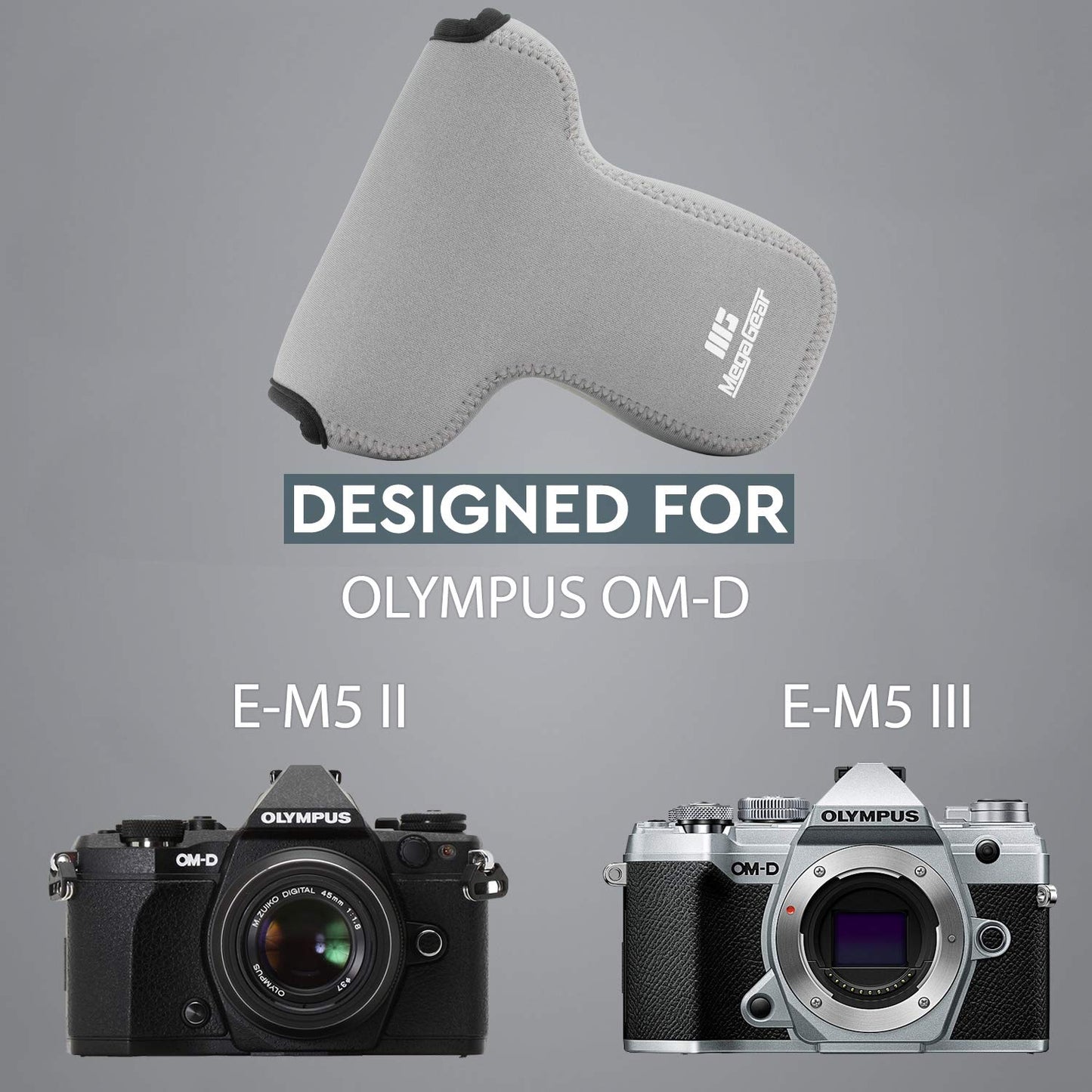 MegaGear Olympus OM-D E-M5 Mark II 12-40mm Ultra Light Neoprene Camera Case, with Carabiner - Gray - MG1197