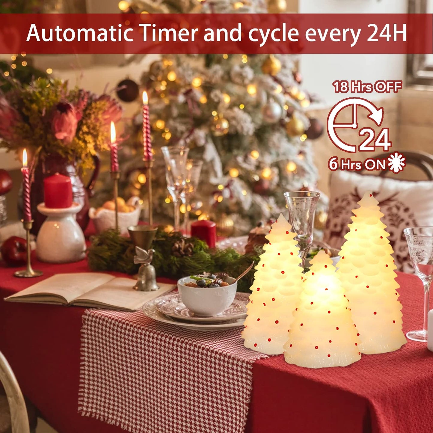 MELTONE LED Christmas Candles with Remote: Handmade Carved Christmas Tree Real Wax Holiday Flameless Candles - Home Party Bedroom Xmas Holiday Easter
