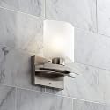 Possini Euro Design Modern Wall Sconce Lighting Brushed Nickel Silver Metal Hardwired 9 1/2" High Fixture White Linen Glass for Bedroom Bedside Living