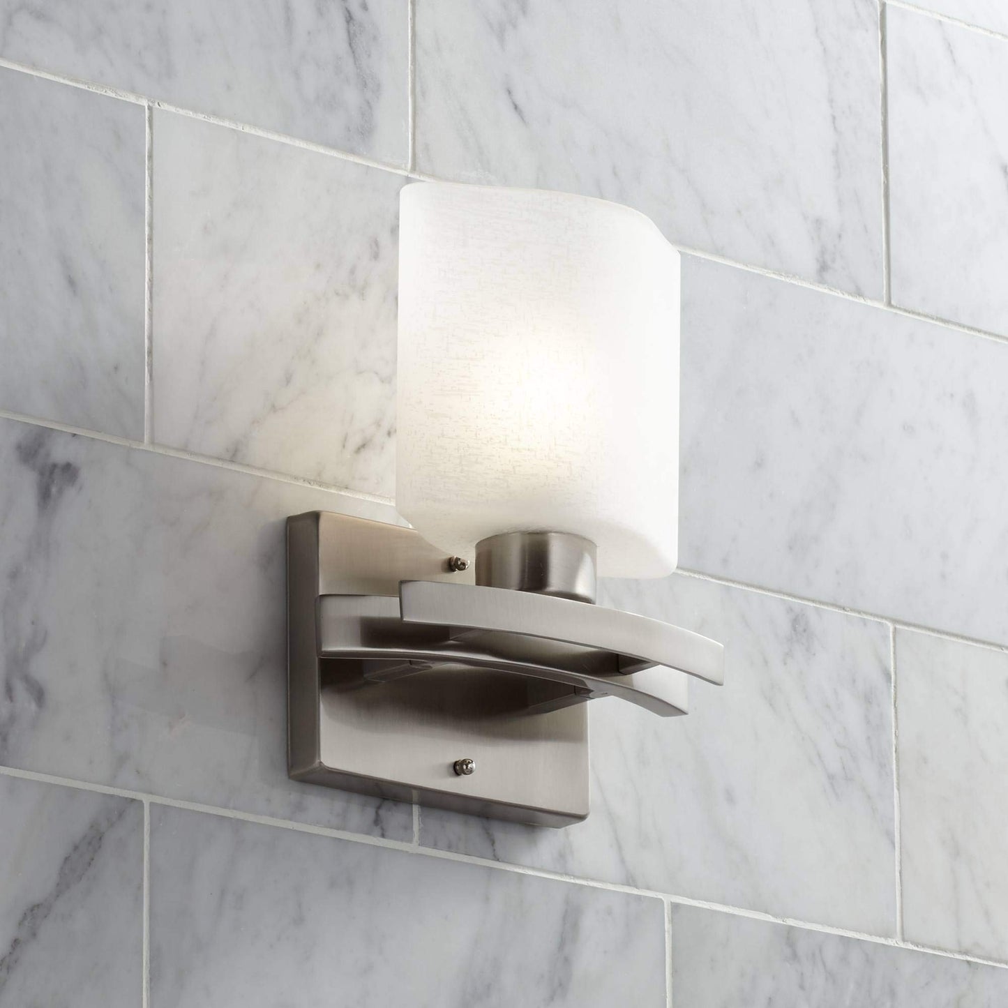 Possini Euro Design Modern Wall Sconce Lighting Brushed Nickel Silver Metal Hardwired 9 1/2" High Fixture White Linen Glass for Bedroom Bedside Living