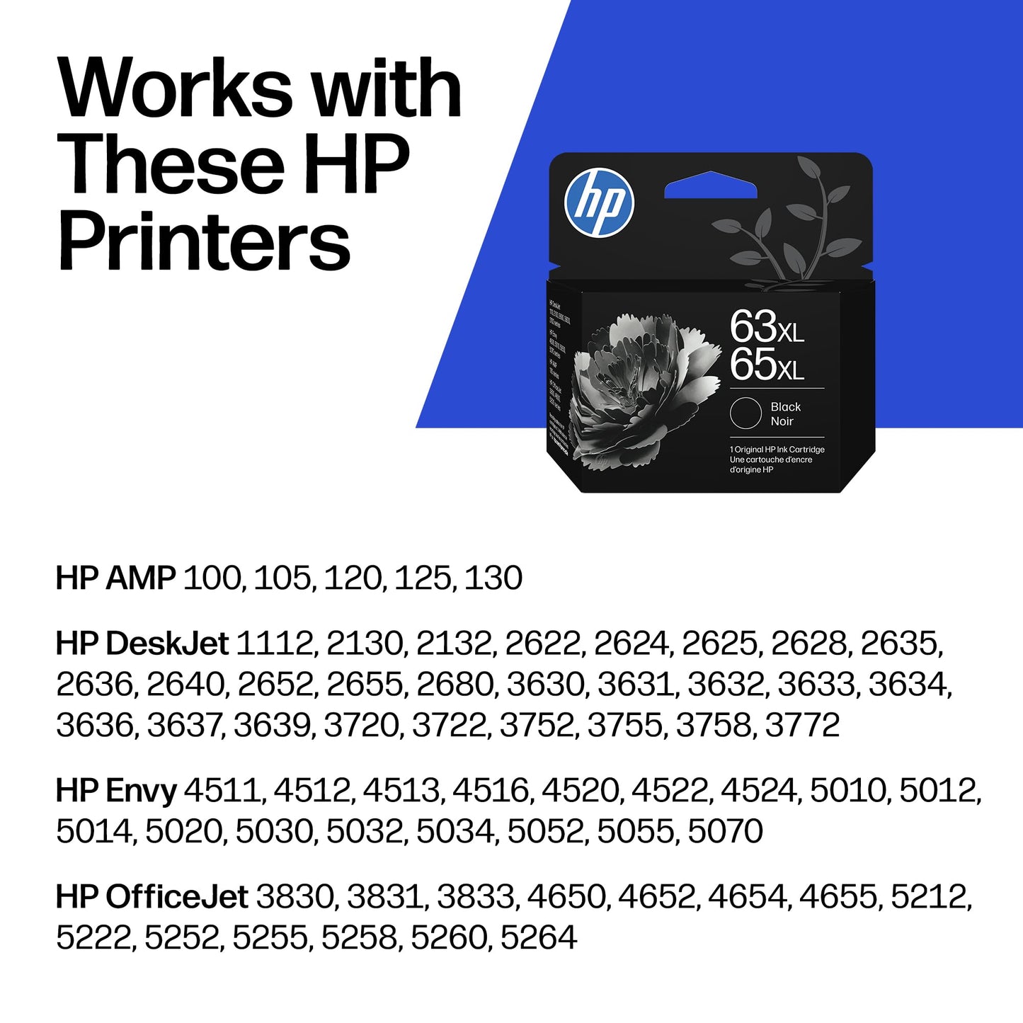 HP 63XL/65XL Black High-Yield Ink Cartridge (Replaces and Works with Both 63XL & 65XL) | Works with AMP; DeskJet 1100, 2100, 2600, 3600; Envy 4500