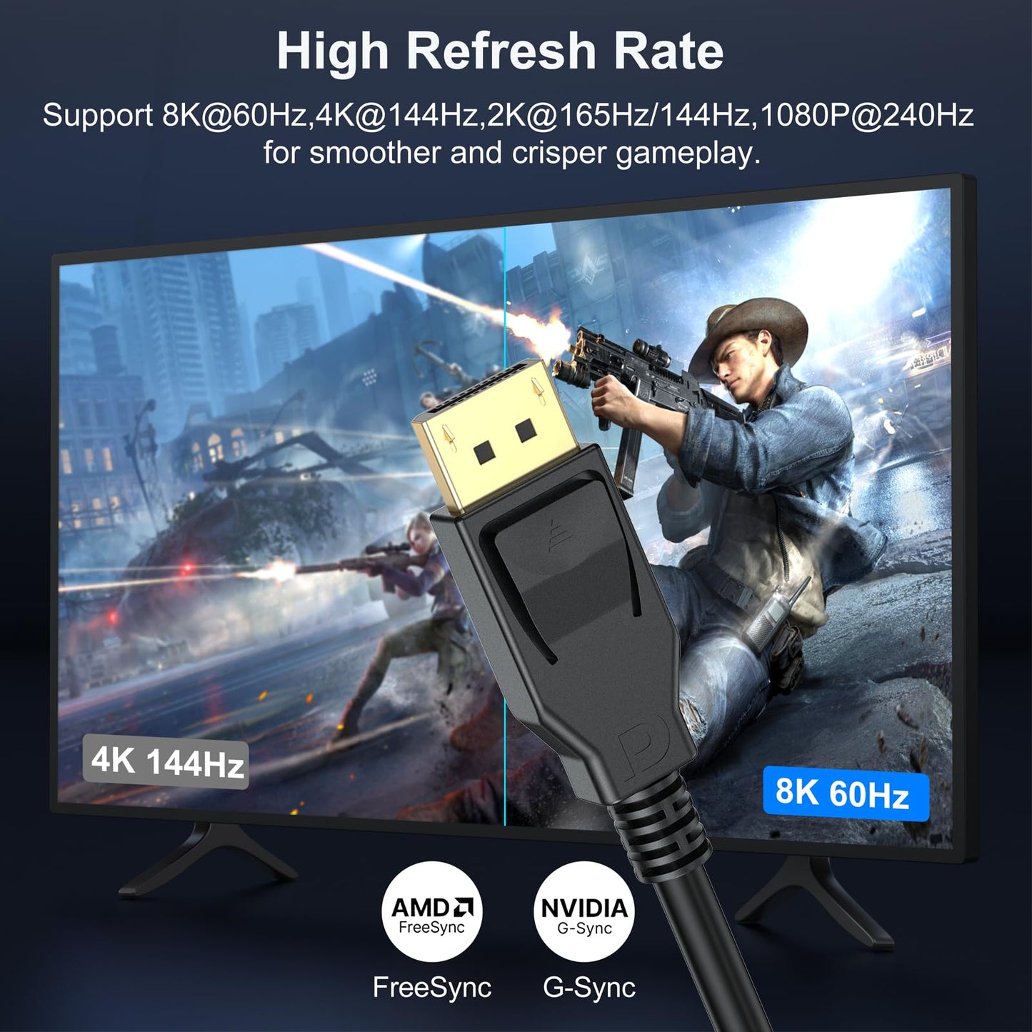 8K DisplayPort to DisplayPort 1.4 Cable 10 ft, VESA Certified 1.4 Display Port Cable 10ft, DP to DP Cable Cord with [1080P@240Hz, 4K@165Hz/144Hz