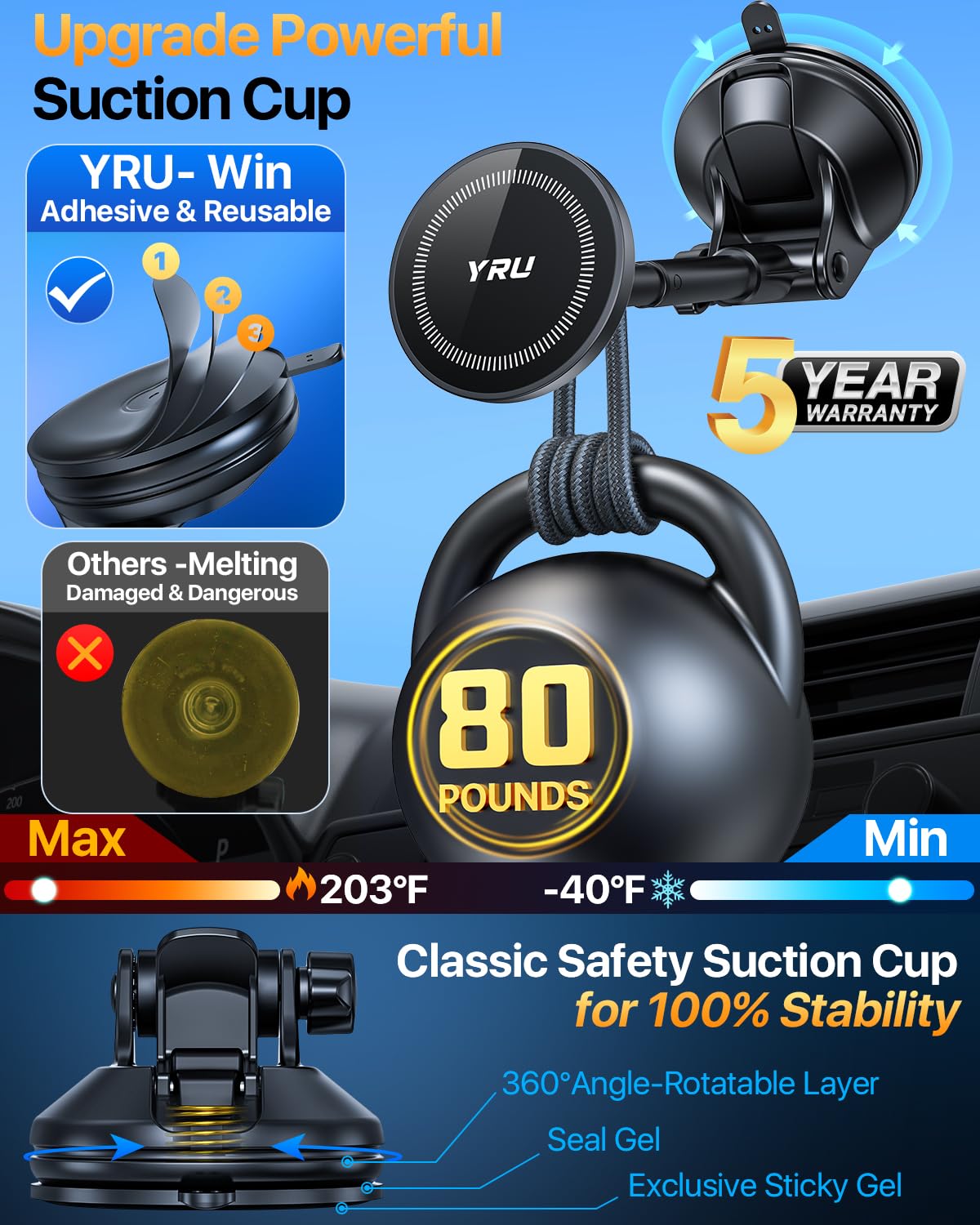 YRU Upgraded Magnetic Phone Holder Car?Patented & Super Magnet? for MagSafe Mount Dashboard Windshield Vent Magnet Phone Cradle Stand for iPhone 17 16