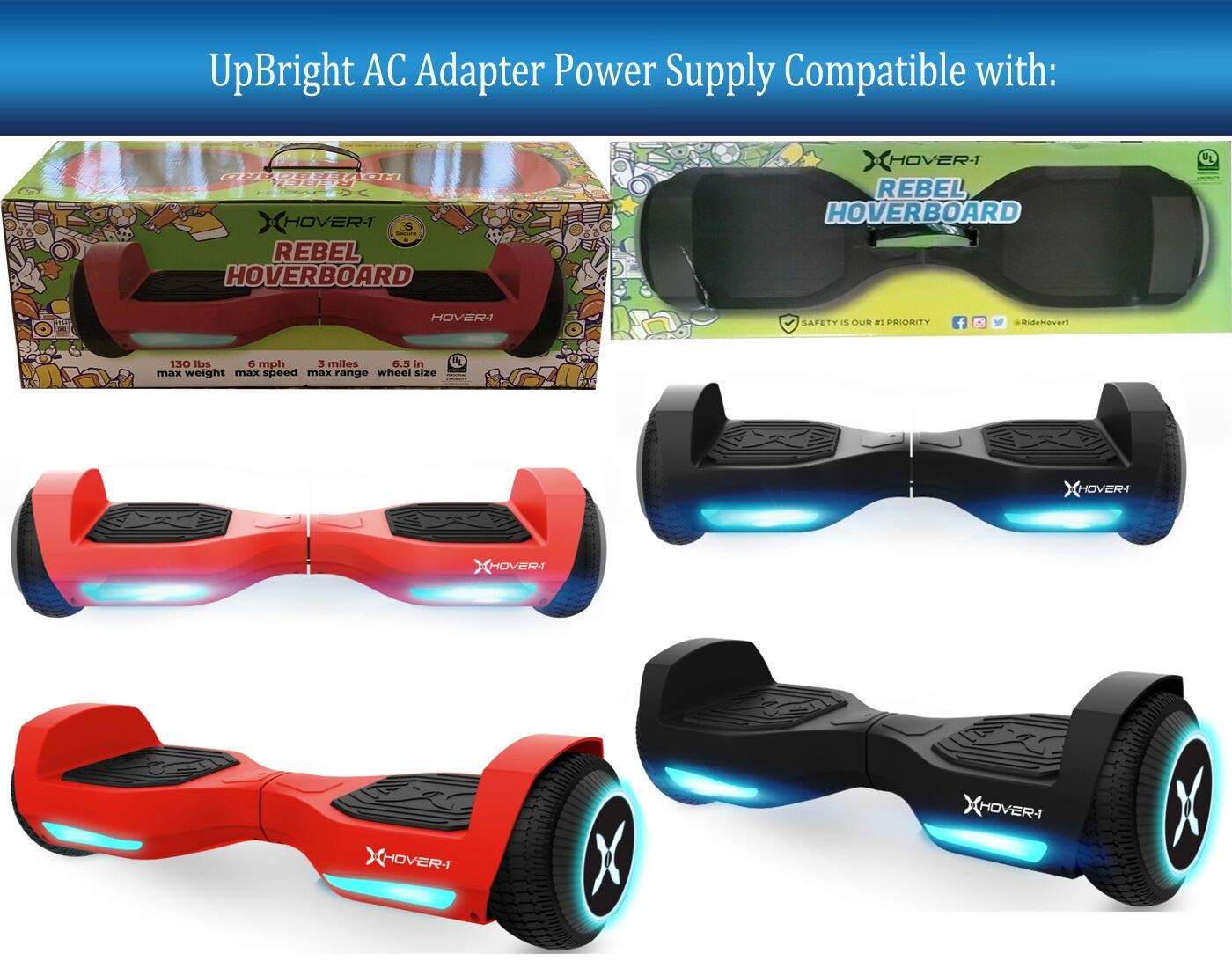 UpBright AC Adapter Compatible with X Hover-1 Rebel H1-REBL 25.2V 2.0Ah Li-ion Battery Hover board Electric Scooter DSA-REBL-BLK XHover-1…