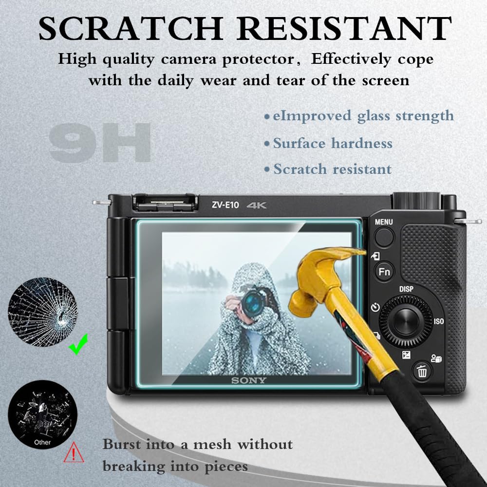 HUADU Screen Protector Compatible for Sony Alpha ZV E10 Vlog Camera,Tempered Glass Film Anti Scratch High Definition and Soft Silicone Case for ZVE10