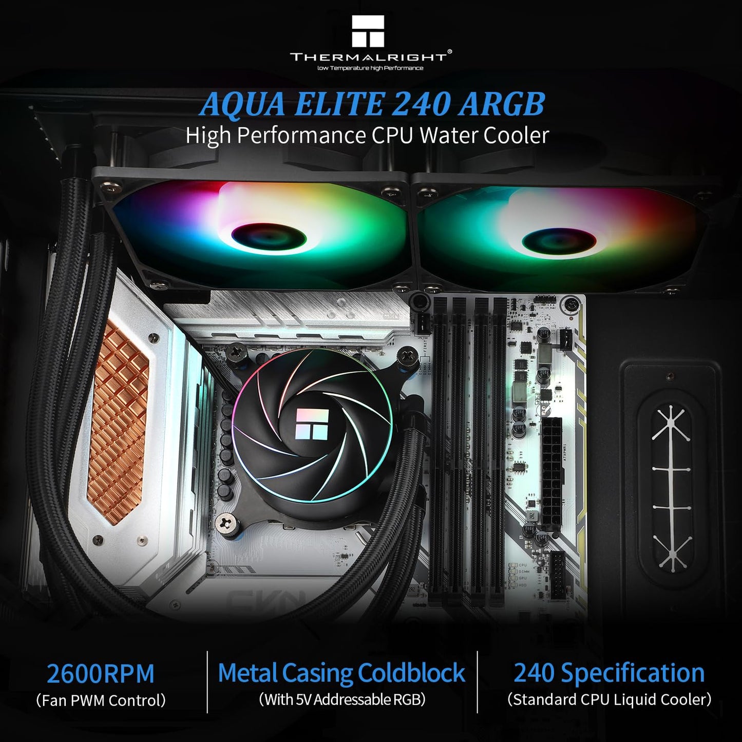 Thermalright Aqua Elite 240 ARGB CPU Water Cooler, with Double PWM Fans, 1550RPM Speed,for AMD/AM4/AM5& Intel