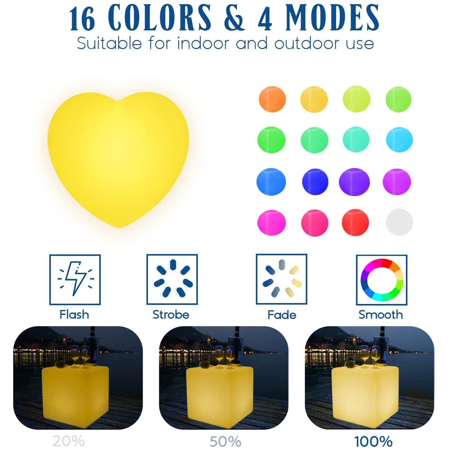 Novelty Lights 12 Inch RGB Heart Rechargeable Night Light, Waterproof Mood Lighting with Remote Control, Color-Changing Glow Heart for Indoor/Outdoor
