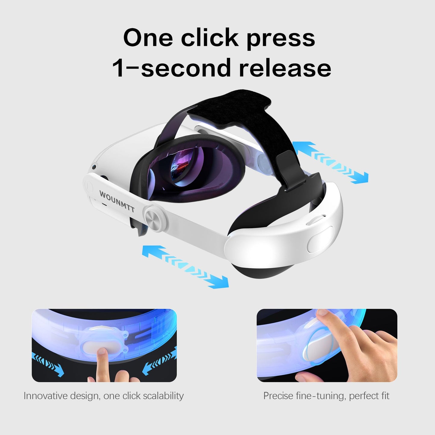 WOUNMTT Head Strap for Oculus Meta Quest 2, Elite Adjustable Replacement Strap for Meta Quest Headset, with One-Click Fit, PU Cushion for Enhanced