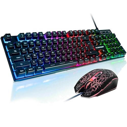 FLAGPOWER RGB Gaming Keyboard and Breathing Mouse Combo, Adjustable Breathing Backlit Mechanical Feeling Keyboard with 4 Colors 4800DPI Backlight