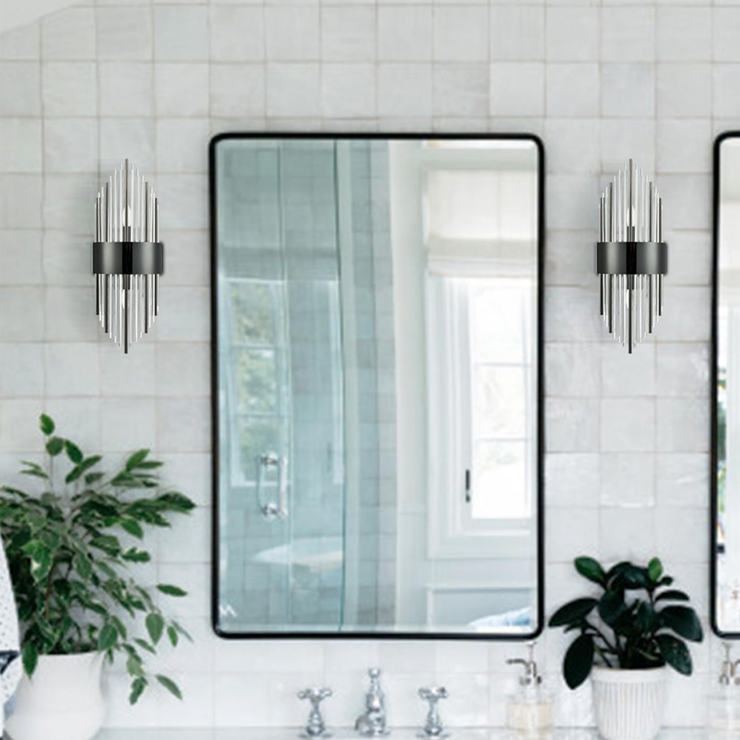 SAMTEEN Modern 2-Light Crystal Wall Sconces Set of Two Black Glass Bathroom Wall Light Fixtures Luxury Crystal Sconces Wall Decor for Bedroom Hallway