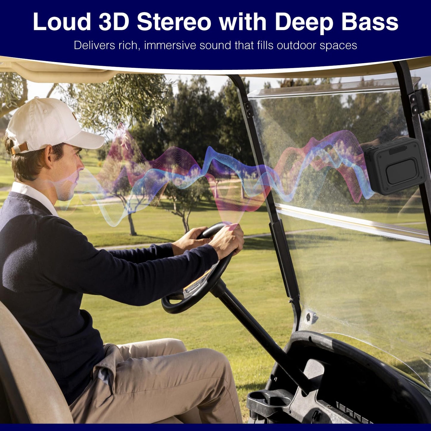 ULTICOR Golf Cart Speaker with Magnetic Mount & Carry Case - 10W Stereo Bluetooth Speakers, IPX7 Waterproof, 15H Playtime - Magnetic Golf Gifts