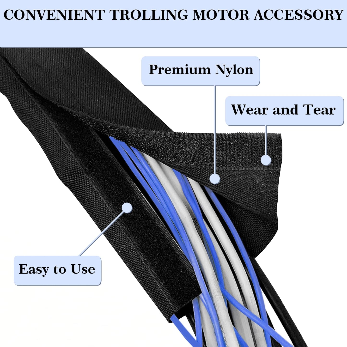 Trolling Motor Cable Sleeve, 60" Made of Black Neoprene Trolling Motor Sleeve, Great for Cover Cables and Extension Cords and Outboard Motor Sleeve