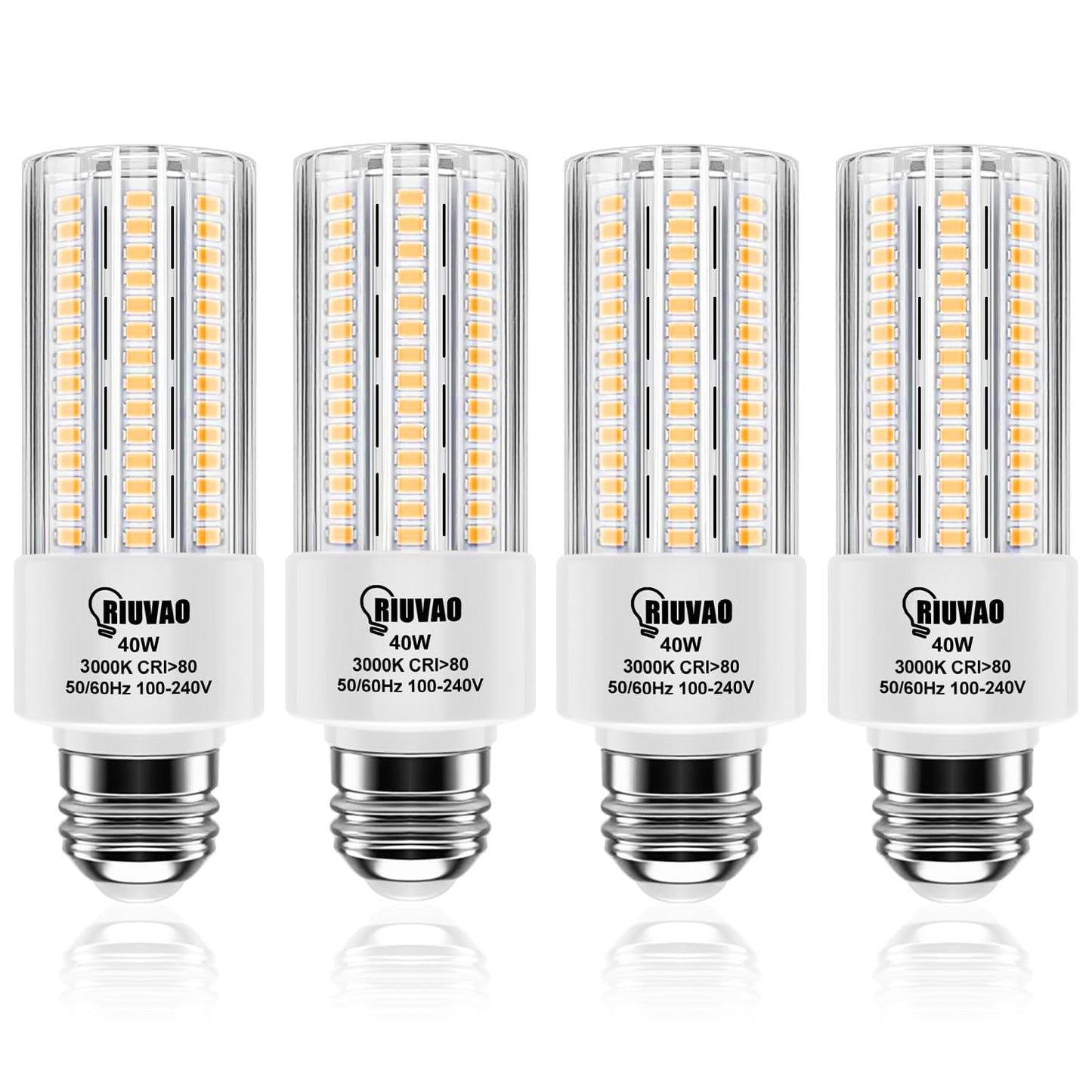 RIUVAO 4pcs LED Light Bulb 5000LM 300w Equivalent Super Bright 3000K Warm Daylight White 40W LEDs Bulb E26/E27 Medium Base for Outdoor Indoor Home