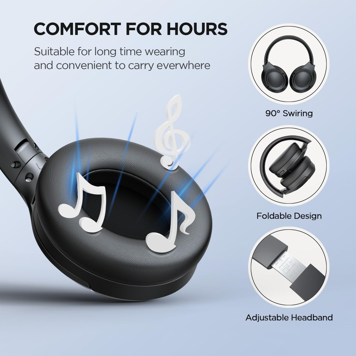 FocoMyLord Active Noise Cancelling Headphones with Transparency Mode, 80H Playtime Wireless Over Ear Bluetooth Headphones with ENC Microphone, Deep…