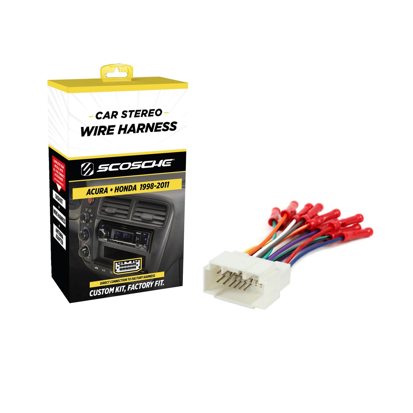 Scosche HA08BCB Aftermarket Radio Wiring Harness with Crimp Connectors for Select 1998-11 Acura and Honda - Aftermarket Radio Wire Harness for Car