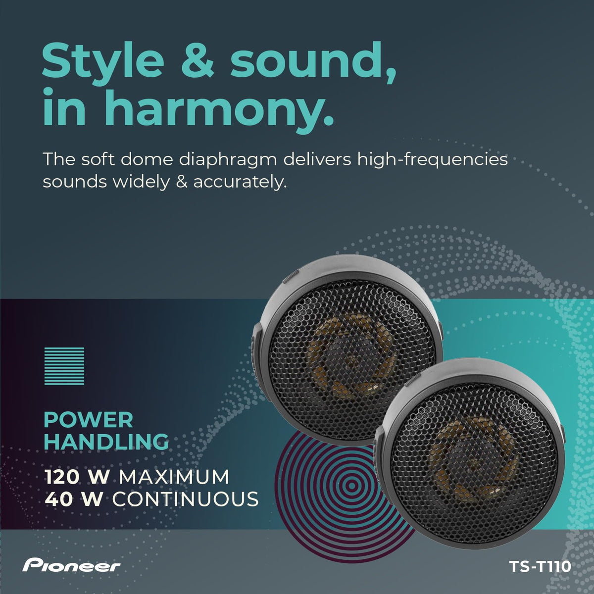 PIONEER TS-T110 7/8" Hard Dome Component Tweeters 120W Max