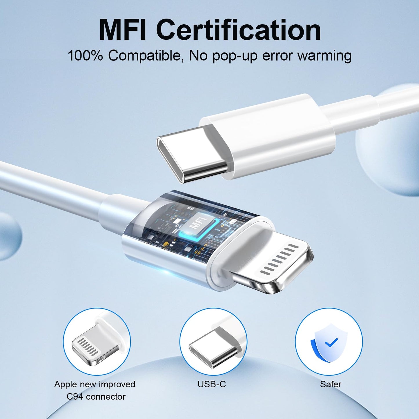 for iPhone Charger Fast Charging, MFi Certified USB C Wall Charger with 2Pack 6FT USB C to Lightning Cable, for iPhone Cable Fast Charging Compatible…