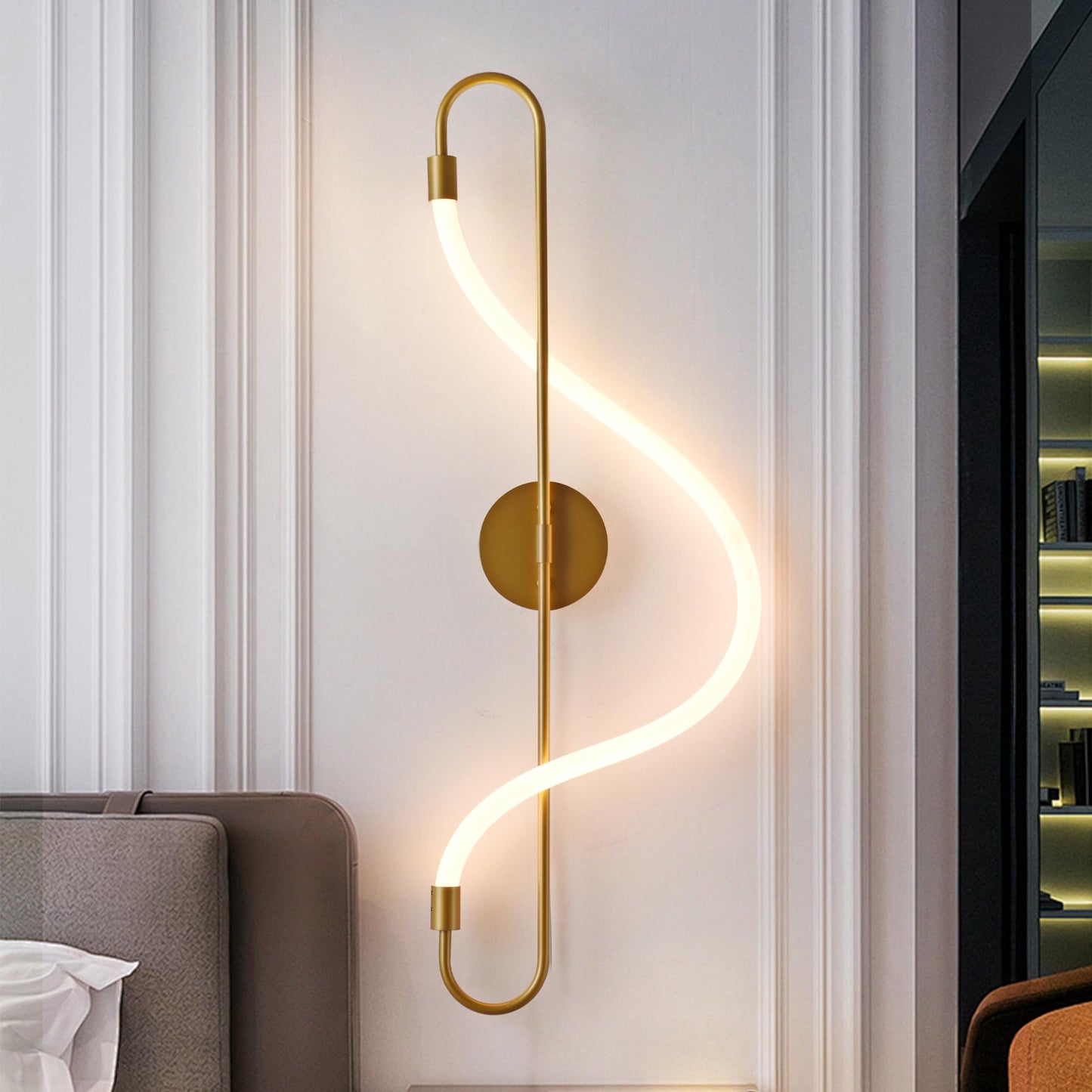Focolux Modern LED Plug in Wall Sconces, 15W 1200LM 2999K Plug-in/Cordless Wall Light Fixtures for Bedroom and Living Room, White Flexible Silicone