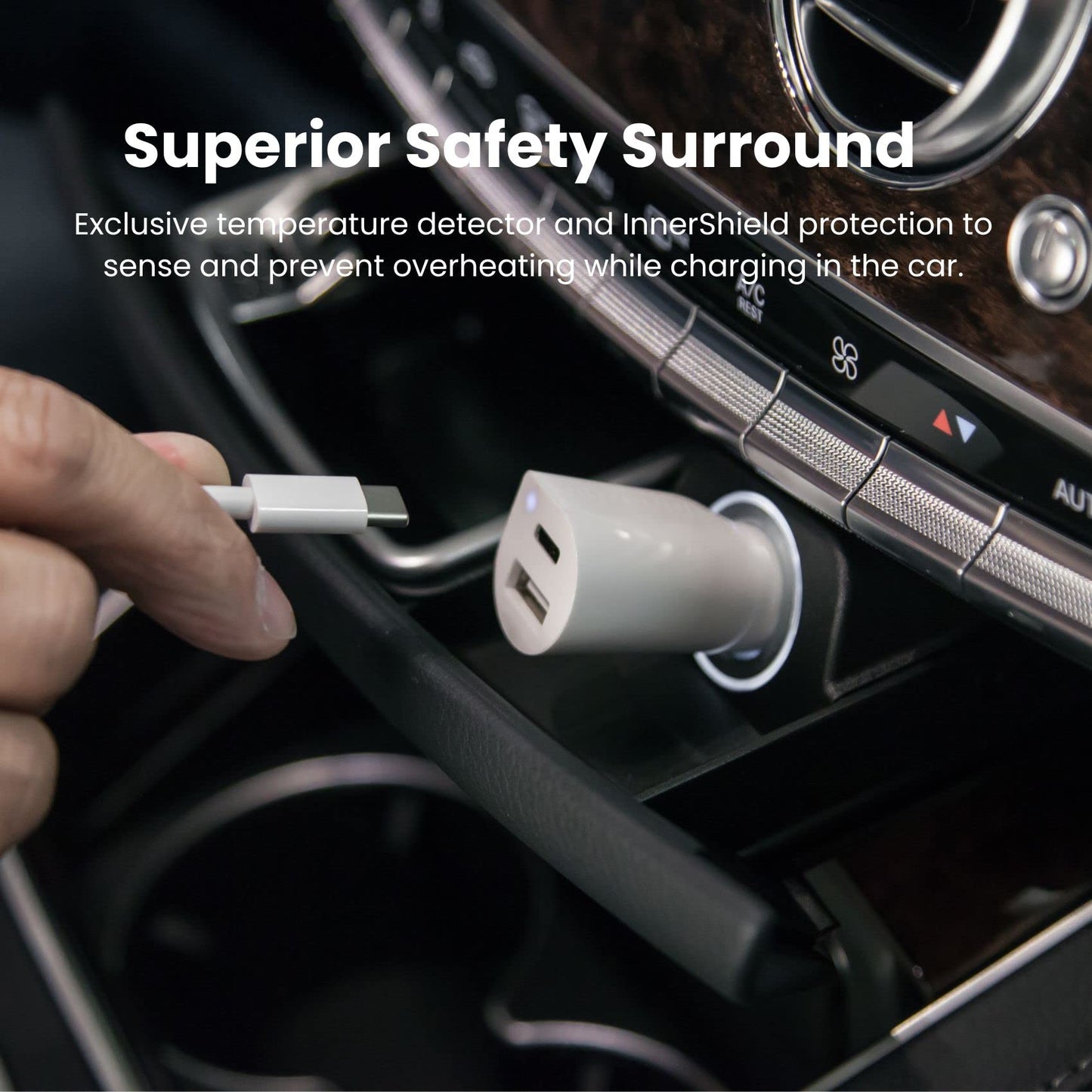 Innergie 30D USB C Car Charger, 30W Dual Port, USB-C and USB-A PD3.0/QC3.0 Fast Charging Cigarette Lighter for iPhone 17/16/15/14/13/12/11 Pro Max