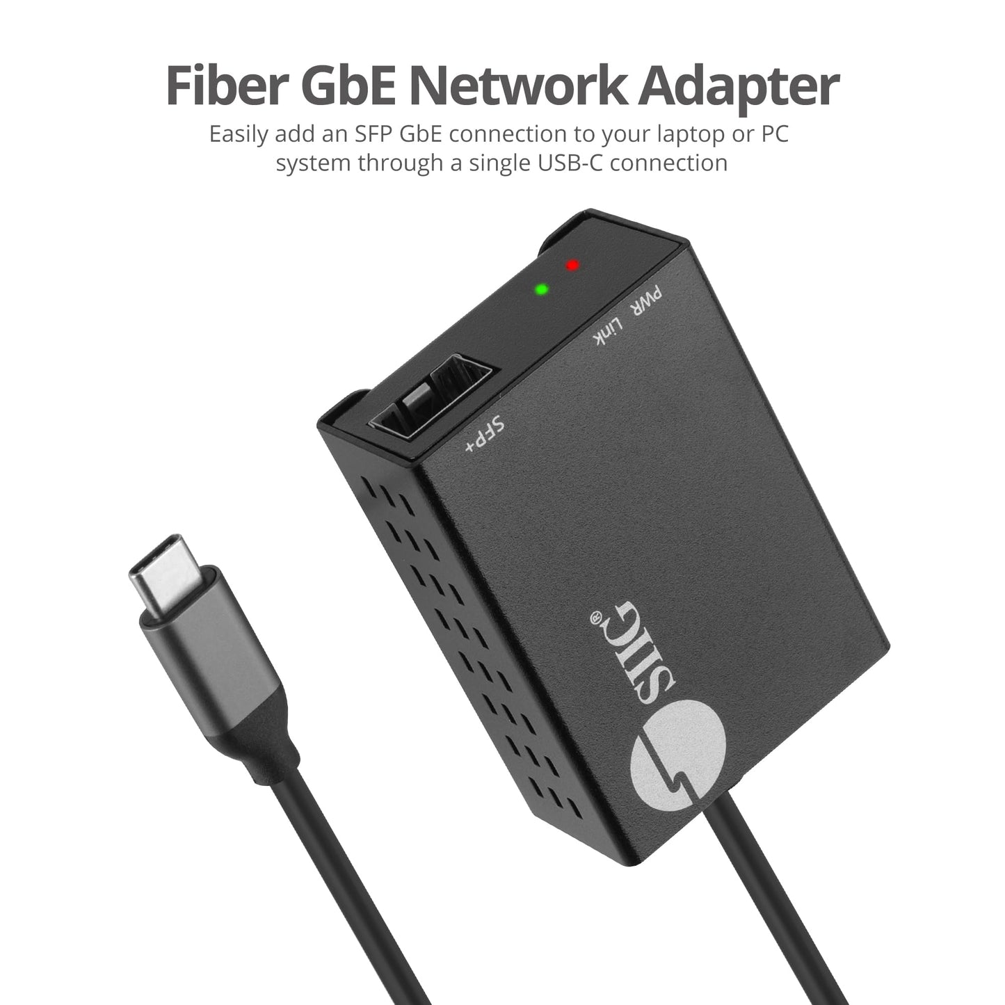 SIIG USB-C to SFP Fiber Gigabit Ethernet Adapter, 1 Gbps, Power Saving Mode IEEE 802.3az, Secure Network Connectivity, Heat Dissipation, Windows