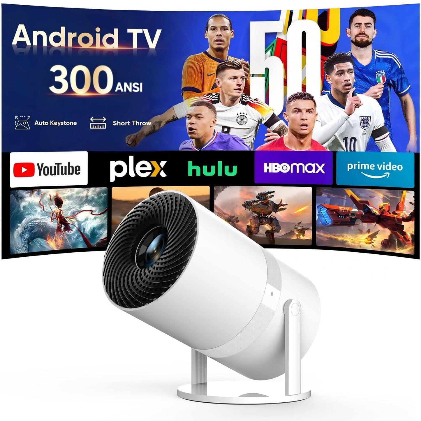 4K Projector with 5G WiFi and Two-Way Bluetooth, Native 1080P Portable Outdoor Movie Projector with Projector Screen, Mini Projector Compatible