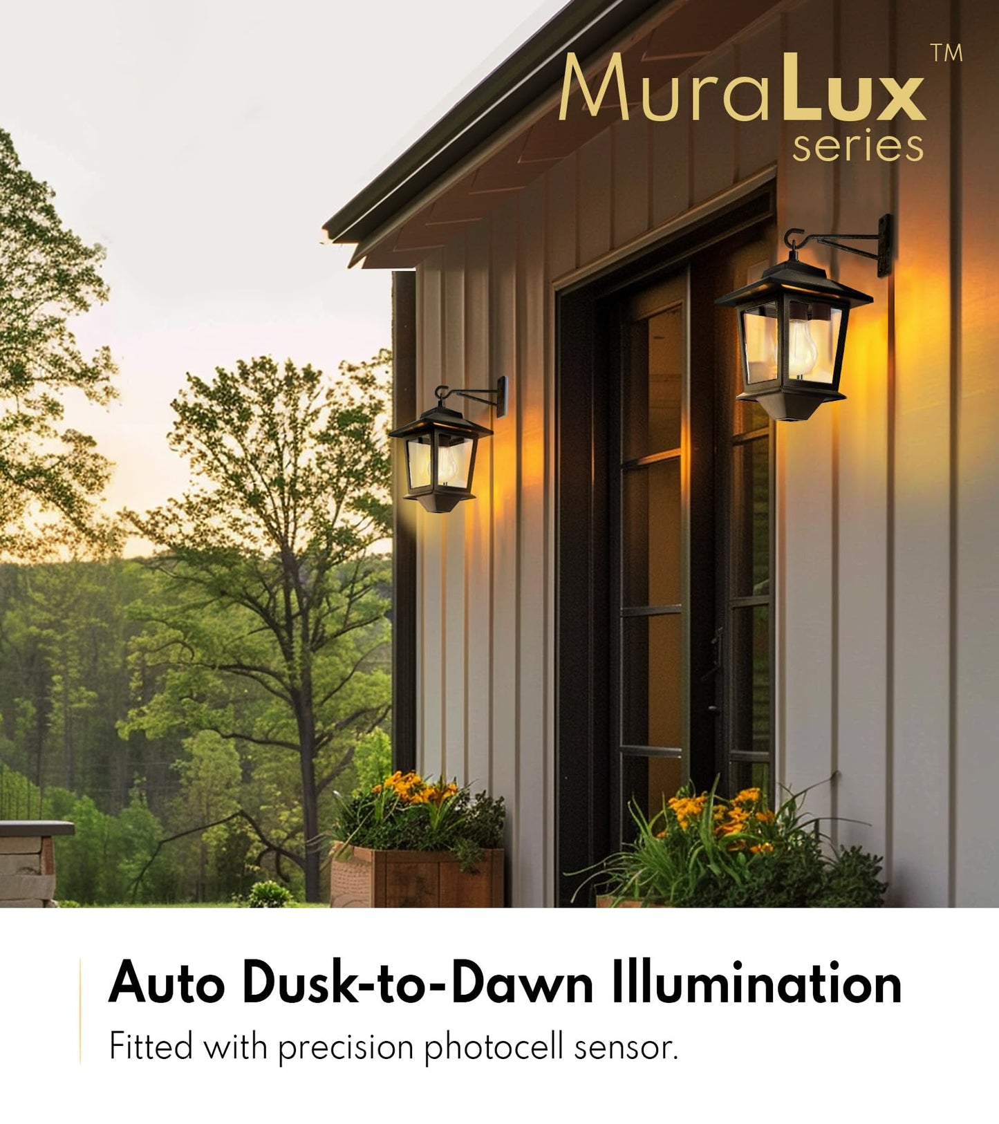 PASAMIC 2 Pack Solar Wall Lanterns,Outdoor Hanging Lights with 4 Solar Panels,Dusk to Dawn Led Outdoor Wall Sconce, Anti-Rust Waterproof Lanterns