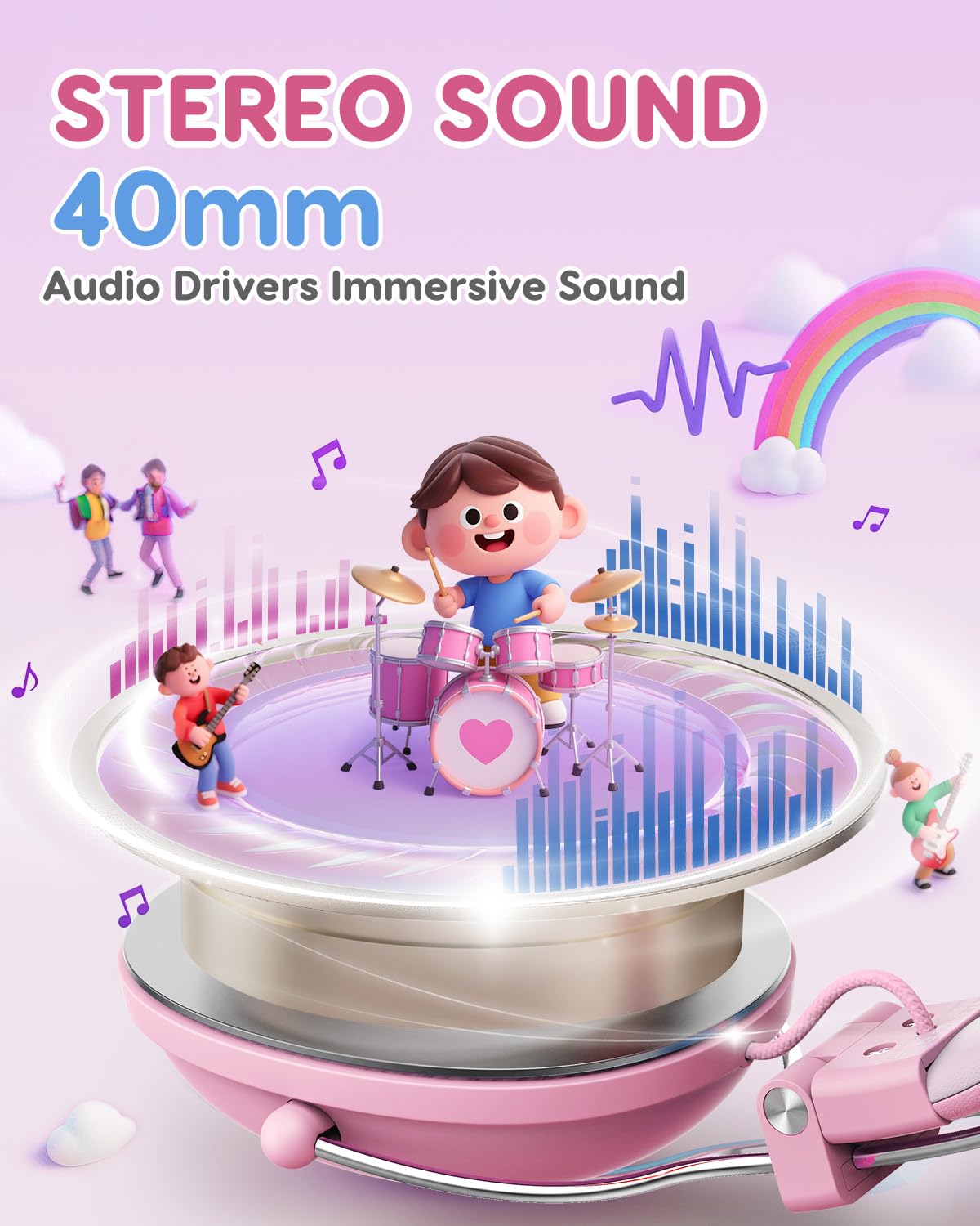 Acer Kids Headphones Wired for School, 74-85dB Limiter, Pink OHW342
